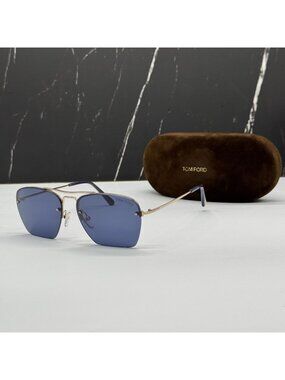 NEW TOM FORD WALKER TF504 28V GOLD/BLUE WOMEN AVIATOR SUNGLASSES TOM FORD FT0504